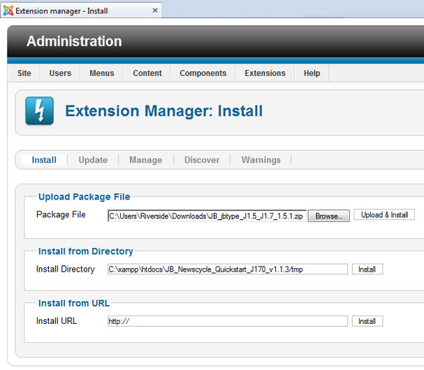 Joomla extension manager