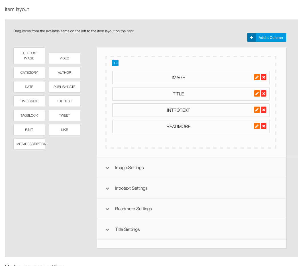 Layout settings