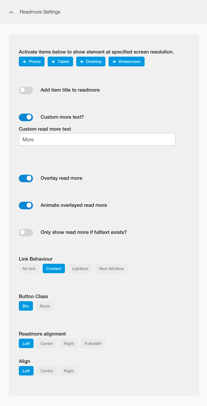 Readmore settings