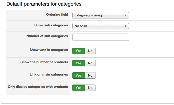 Default params for categories