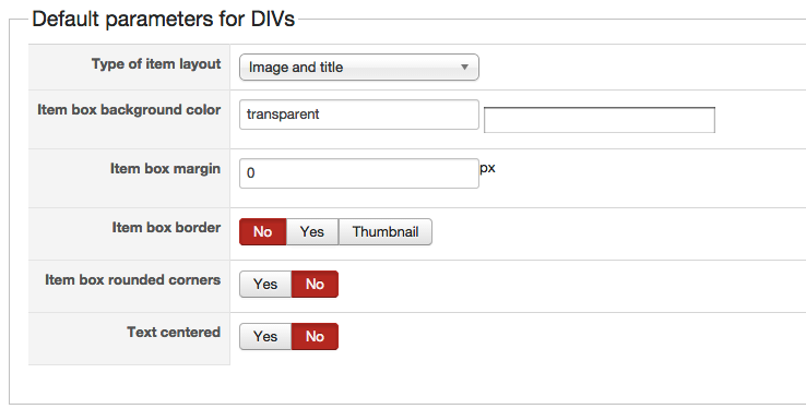 Default params for divs