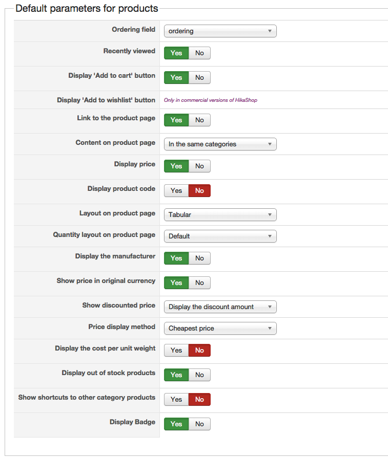 Default params for products