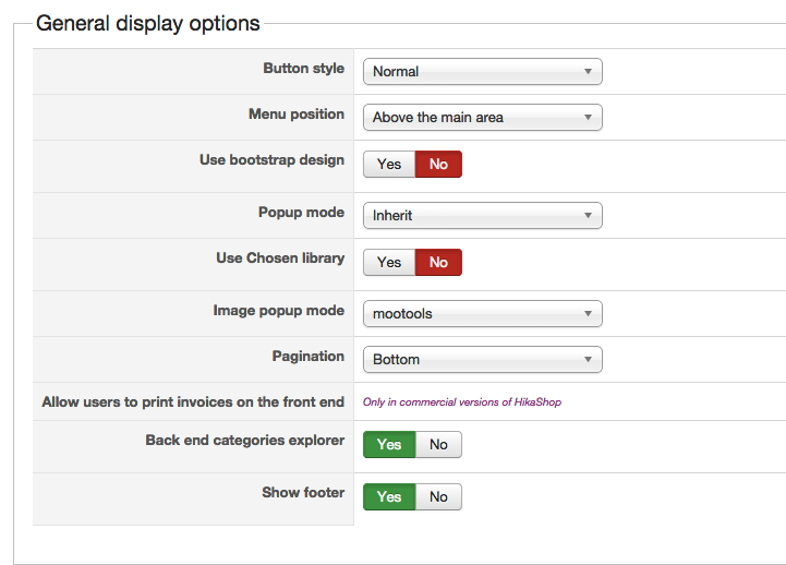 General display settings