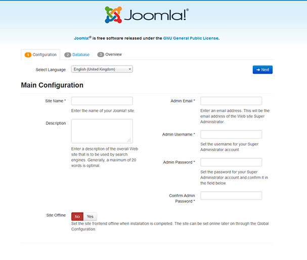 joomla install configuration page