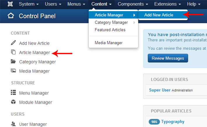 joomla3 article manager