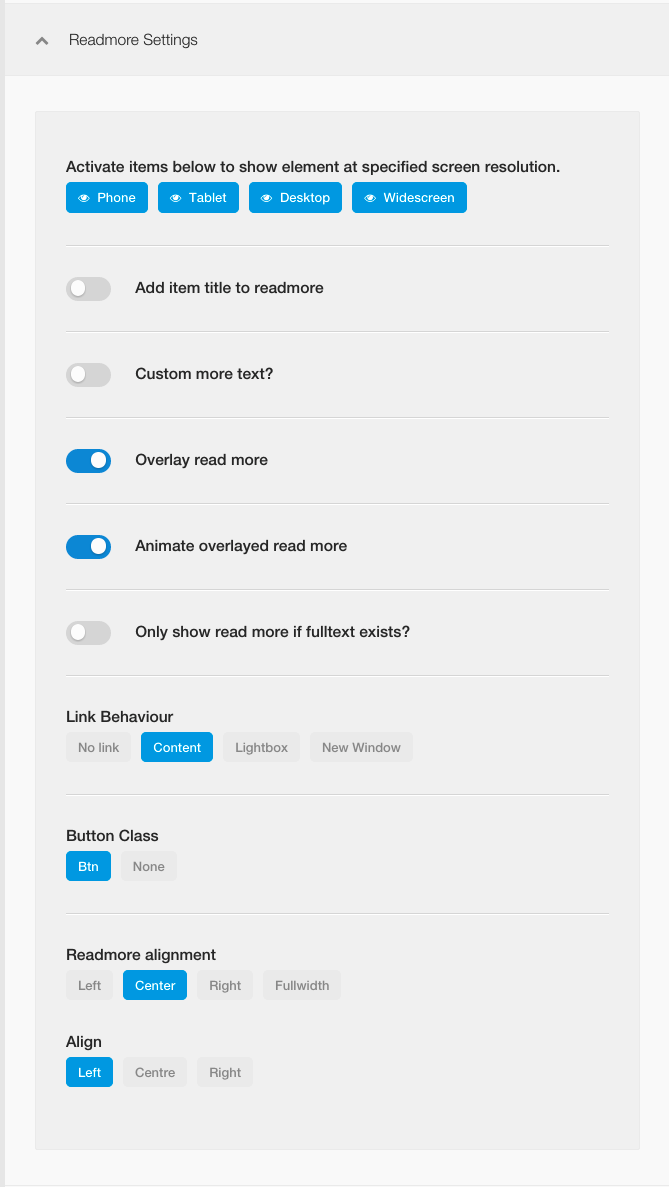 Readmore settings