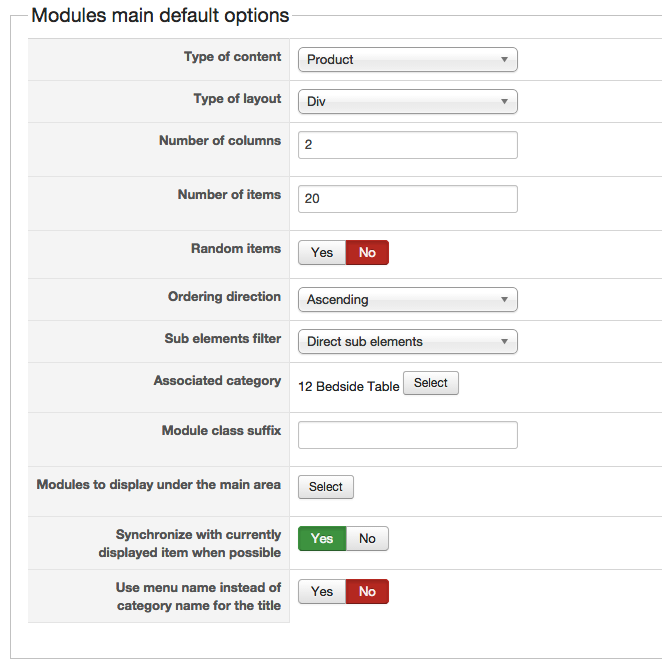 Modules main default options