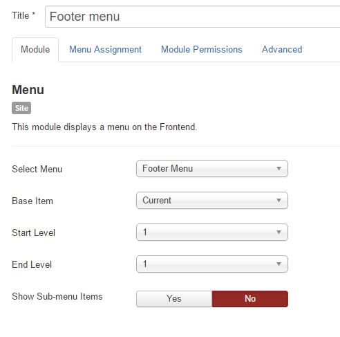 footer menu general settings